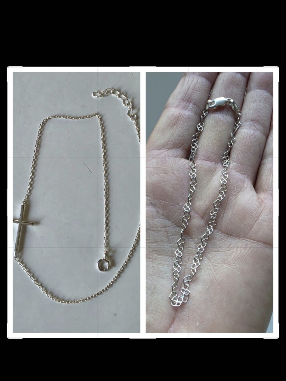 2 - 925 Silver Heart Link & Cross Bracelet/Anklet 9" Large